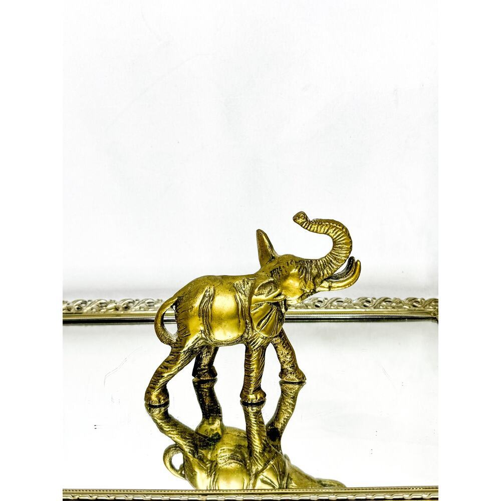 Vintage Brass Elephant Statue, Trunk Up Good Luck, Jungle Decor, Figurine